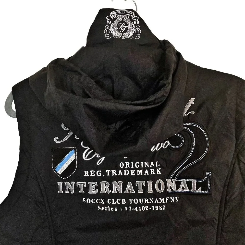 Soccx Black Size L Women Royal Tennis European Vest Zip On Hood Lined Embroidery